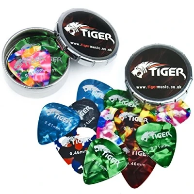 Image of TIGER GAC41 Guitar Plectrums with 2 Pick Storage Tins 24 Medium Picks