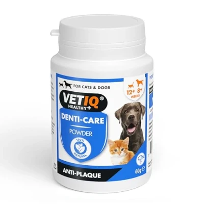 Image of VETIQ Denti Care Powder For Cats 12+ Weeks &amp; Dogs 8+ Weeks, Natural Oral Remedy to Help Remove Plaque Prevent Tartar Build Up Keeps Teeth Cleans Freshens Breath, 60 g