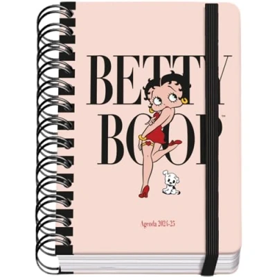 Image of Dohe School Diary 2024 2025 Day by Page, Size A6 (12 x 17 cm), Ring Closure and Rubber, Spanish English, 4 Sticker Pages, September to June, Supplies Betty Boop