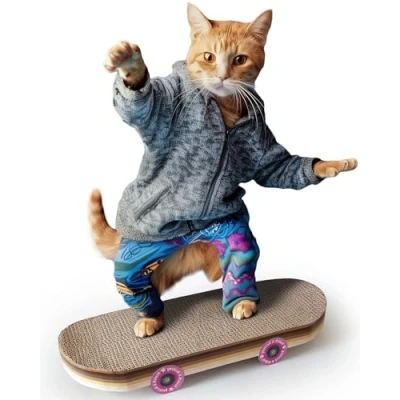 Image of Suck UK Cat Scratcher Skateboard Scratching Board Cardboard Scratchers Funny Gifts Kitten Accessories &amp; For Indoor Cats Furniture