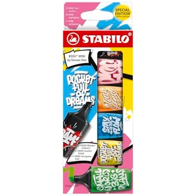 Image of Highlighter STABILO BOSS MINI by Snooze One Pack of 6 Pink, Orange, Blue, Yellow, Green, Black