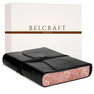 Image of Venezia Romantica Large Leather Bound Journal, Writing Notebook, Notepad, Gift Ideafor Man &amp; Woman, Including Box, A5 (15x21 cm) Black