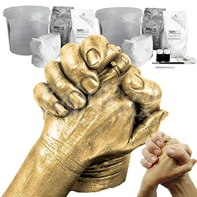 Image of BabyRice 3D Holding Hand Casting Kits Gold Paint Finish Make 2 Set Casts Lovely 50th Wedding Anniversary Present Engagement Gifts for Couples