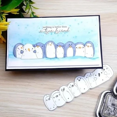 Image of Merry Christmas Cute Penguin Bird Greeting Card Metal Die Cuts,Sunflower Flower Leaf Cutting Dies Cut Stencils DIY Scrapbooking Decorative Embossing Paper Making