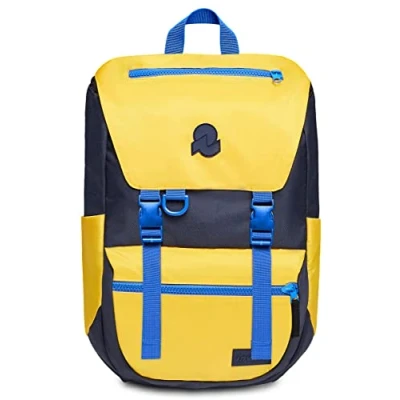 Image of Invicta Backpack, JOLLY X Eco friendly Knapsack, For Office, Day Trips &amp; Commuting, School, Sport, Free Time, with Side Pockets 15,6&#039;&#039; Laptop Sleeve, Italian Design, blue/yellow