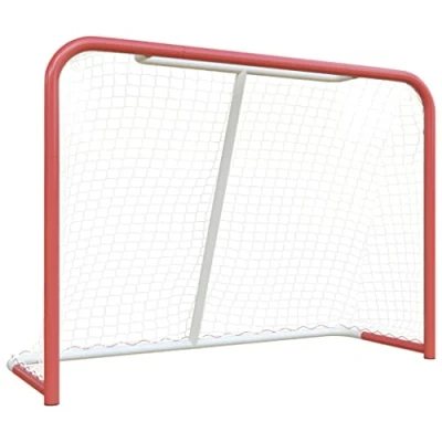 Image of vidaXL Hockey Goal with Red and White Net Durable Polyester Powder Coated Steel Structure Ideal for Training Recreational Games Weather resistant Anywhere Use Easy to Clean and...