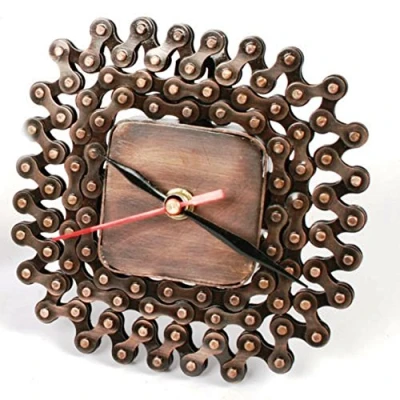 Image of THE FAIR TRADE STORE Recycled Bike/Bicycle Parts Brown Clock Eco Gift Handmade Small