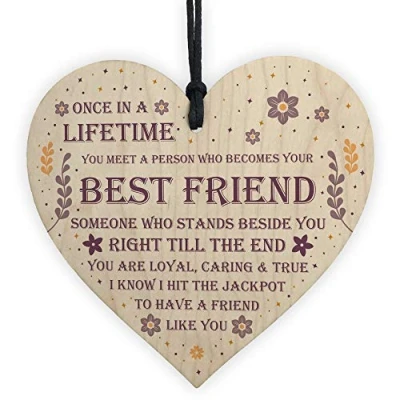 Image of RED OCEAN Best Friend Plaque Wooden Hanging Heart Friendship Sign Birthday Xmas Gift