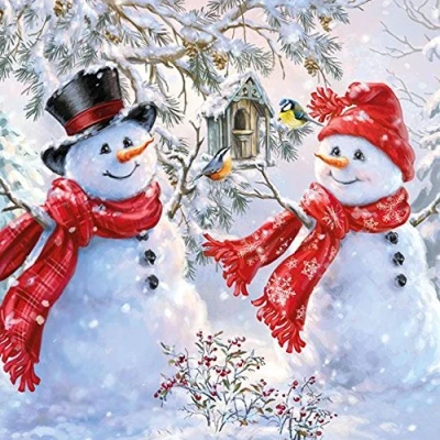 Image of Ambiente Paper Napkins Lunch/Party/ca. 33x33cm Snowmen and Birds Christmas Ideal As A Gift Decoration