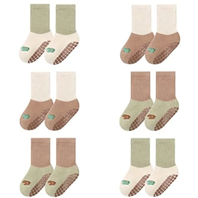 Image of FedMois 6 Pairs Baby Kids Cozy Warm Winter Socks Anti slip Infant Toddler Thermal Crew Socks, dinosaur, 0 1 Year