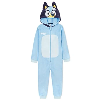 Image of Bluey Boys Fleece Onesie with Hood, Cosy Loungewear Gifts for (Blue, 3 4 Years)