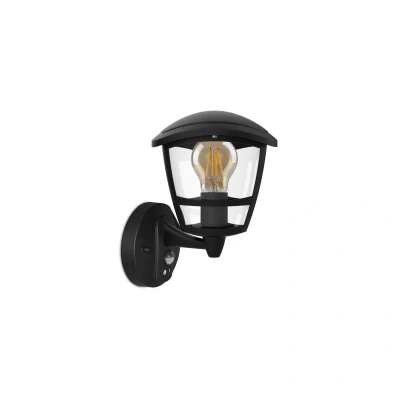 Image of Wall Lantern Bottom Arm E27 With PIR Black Kosnic Daintree