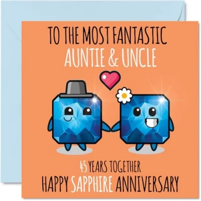 Image of Cute Sapphire Anniversary Card for Auntie &amp; Uncle 45 Years Together Happy 45th Wedding Cards Aunt, 145mm x Greeting Forty Fifth Anniversaries