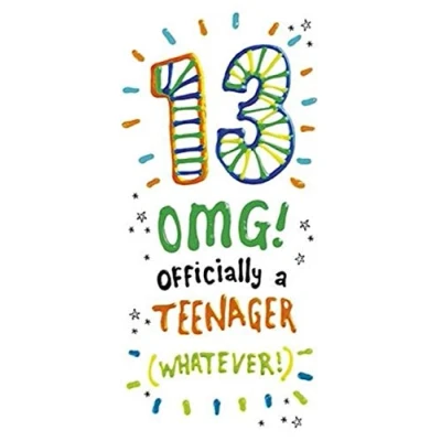 Image of Boy&#039;s/Girl&#039;s 13th Birthday Card Officially a Teenager Embossed and Flitter Finish from The Sugar Pips Range (PR SUP179)