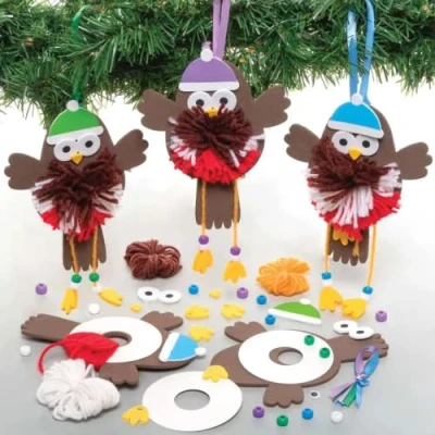 Image of Baker Ross FE872 Robin Pom Decoration Kits Pack of 3, Christmas Crafts, Decorations for Children to Make, Decorate and Display, Creative Activities Kids,
