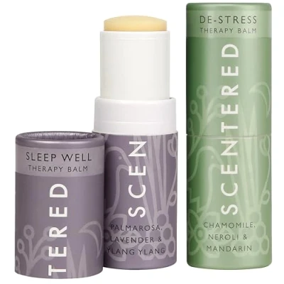 Image of Scentered Sleep Well &amp; DE Stress Aromatherapy Balm Gift Set for Relaxation Natural Blends of Lavender, Ylang Ylang, Chamomile Essential Oil Gifts Women