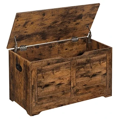 Image of VASAGLE Storage Chest, Bench, Blanket Box with 2 Safety Hinges, Shoe Rustic Style, 40 x 80 46 cm, for Hallway, Bedroom, Living Room, Brown LSB063T01