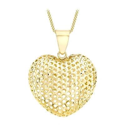 Image of Carissima Gold Women&#039;s 9ct Yellow Puff Heart Pendant on Curb Chain Necklace of 46cm/18&quot;