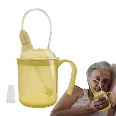 Image of Drinking Cup/Beaker/Mug for Disabled Adults with Handles Anti Splash Spout and Straw Spillproof Convalescent Feeding Cup Elderly Adult Feeder,300 Ml