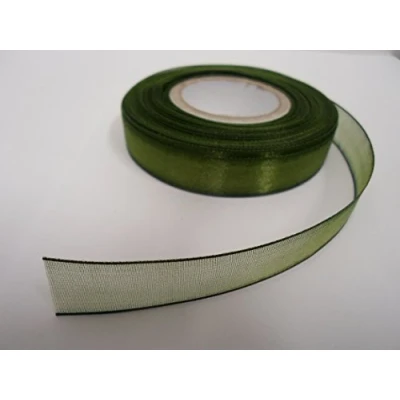 Image of 2 metres of 15mm Sheer Organza Ribbon Olive Dark Green Double Sided 15 mm 1.5cm