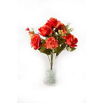 Image of Best Artificial 50cm Vintage Silk Rose Flower Spray Bouquet Wedding Home Decoration Arrangement (Orange)