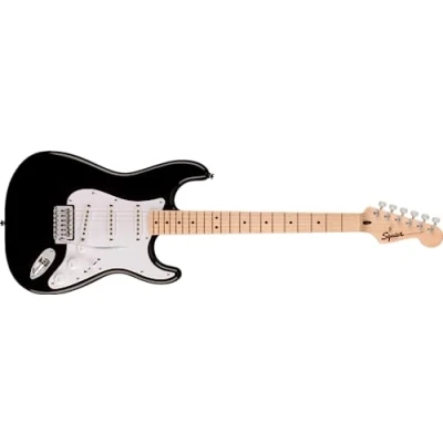 Image of Squier by Fender Sonic Stratocaster Electric Guitar, Maple Fingerboard, White Pickguard, Black, Comes with Free Virtual Lessons