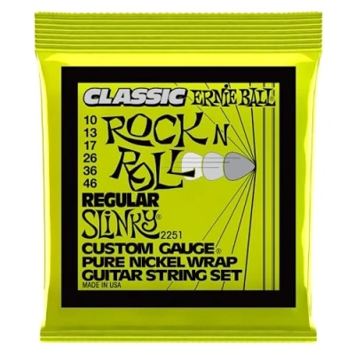Image of Ernie Ball Regular Slinky Classic Rock n Roll Pure Nickel Wrap Electric Guitar Strings 10 46 Gauge