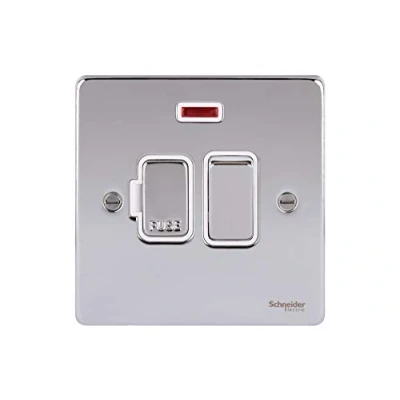 Image of Schneider Electric Ultimate Low Profile Switched Single Fused Connection Unit, with Neon Indicator, 13A, GU5511WPC, Brushed Chrome White Insert