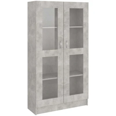 Image of vidaXL Freestanding Vitrine Cabinet in Concrete Grey Spacious Bookshelf with 4 Compartments for Storage Engineered Wood Book Stand Living Room, Bedroom, Office