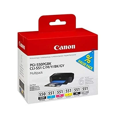 Image of Canon PGI 550/CLI 551 PGBK/C/M/Y/BK/GY 6 Ink Cartridge Multipack