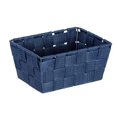 Image of WENKO Adria Mini Dark Blue Storage Basket Rectangular Plastic Wicker Polypropylene 19 x 9 14 cm