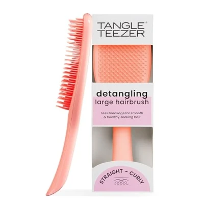 Image of Tangle Teezer The Large Ultimate Detangler Hairbrush Perfect for Long, Thick, Curly &amp; Textured Hair Two Tiered Teeth Gentle Detangling Reduces Breakage Ergonomic Handle Peach Glow