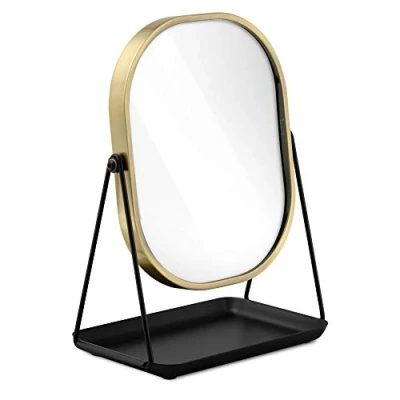 Image of Navaris Magnifying Dressing Table Mirror Double Sided 1x/3x Magnification Makeup with Tray for Tabletop, Bathroom, Bedroom Black and Gold