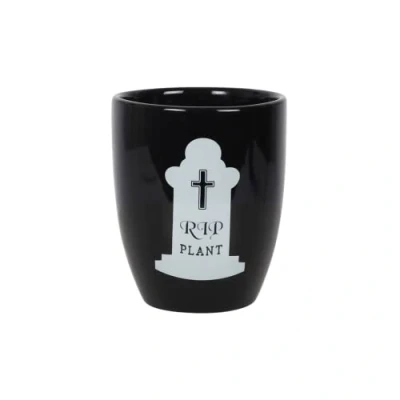 Image of Creepy Black Ceramic Gothic RIP Plant Pot 14.5cm x 12cm (1 Pc.) Stylish &amp; Spooky Design, Heartwarming Gift Ideal for Garden Decor