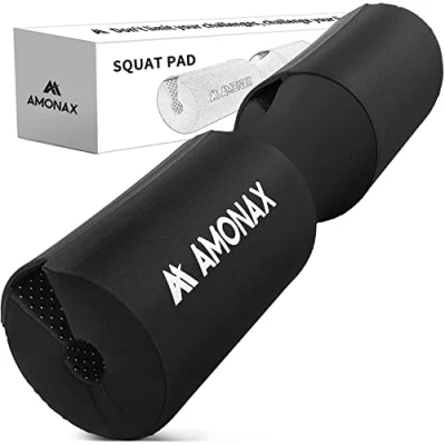 Image of AMONAX Barbell Squat Pad, Extra Thick Foam Padding for Neck &amp; Shoulder Support, Heavy Duty Gym Fitness Workout Cover Women Hip Thrusts, Weight Lifting and Squats (Black)