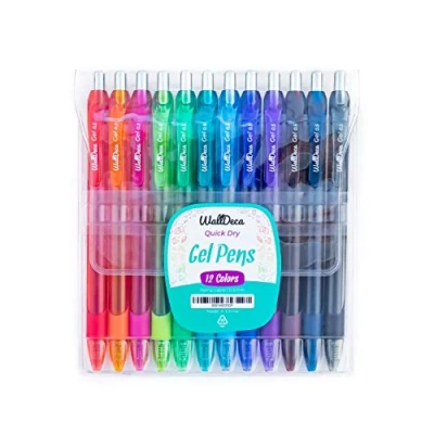 Image of WallDeca Gel Pens 12 Count, Fine Point Tip (0.5mm), Assorted Rainbow Colors, Retractable Made for Everyday Writing, Journals, Notes and Doodling