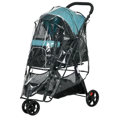 Image of PawHut Dog Pram with Rain Cover Pet Stroller, Foldable Pushchair for Small and Miniature Dogs, Cats Dark Green