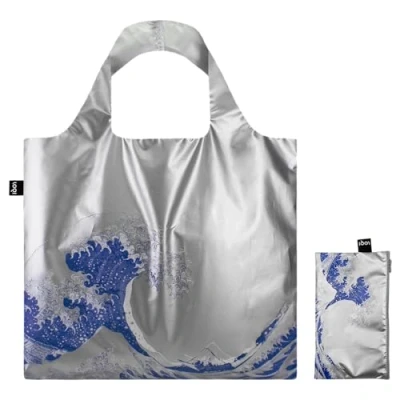 Image of LOQI KATSUSHIKA HOKUSAI The Great Wave Silver Metallic Bag