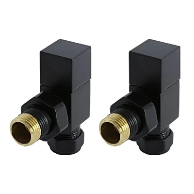 Image of Milano Modern Pair of 15mm Black Square Angled Heated Towel Rail Radiator Valves