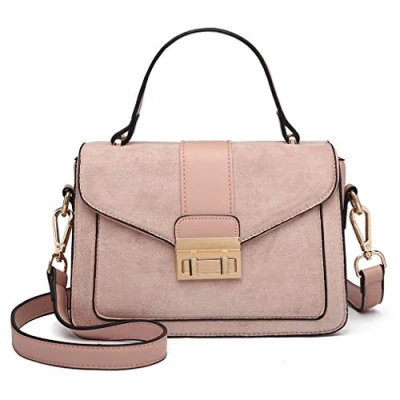 Image of MISS LULU Women Top Handle Bag Suede Handbags Pu Leather Shoulder Elegant Modern for Work Shopping Travel (Pink)