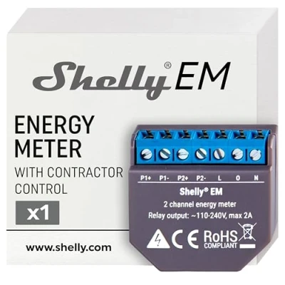Image of Shelly EM Wi Fi operated Smart Energy Meter and Contactor Control Relay Switch Home Automation Works with Alexa &amp; Google iOS Android App No Hub Required Power Monitoring