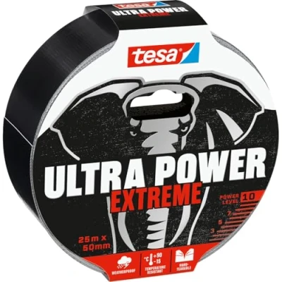 Image of tesa Ultra Power Extreme Super Duct Tape Repair with Extra Strong Hold Even on Rough Surfaces Weather Resistant and Hand tearable 25 m x 50 mm