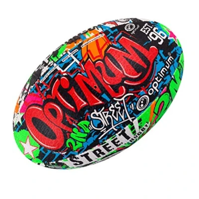 Image of Optimum Street II Men’s Rugby Ball Urban Play, Balanced &amp; Responsive, Accurate Handling Kicking, Top Performing Options With/Without Pump 2 Ply 410g Multicolour, Size 5