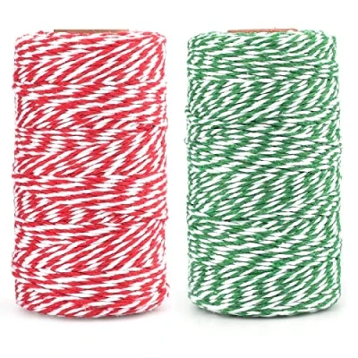 Image of G2PLUS Christmas Coloured String Twine, 200M Green and Red 2MM Gift Wrapping String, Colorful Cotton for Crafts, Baking, Butchers Handmade Arts
