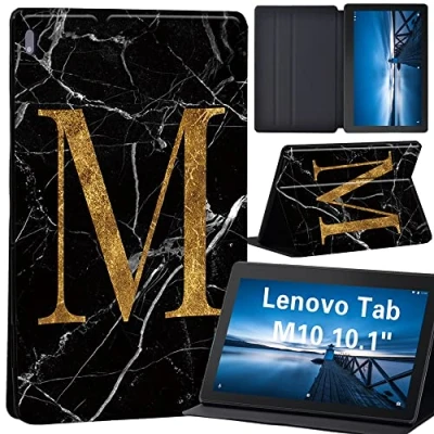 Image of Case for Lenovo Tab M10 TB X605F/ X605L/ X505F/ X505L Leather Stand Cover 10.1 Inch Tablet (letter M on black marble)
