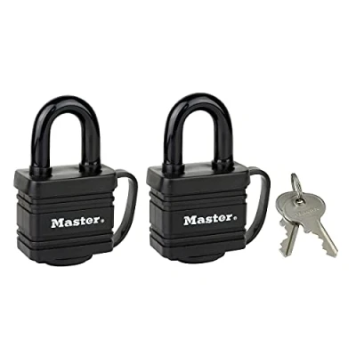 Image of Master Lock, Black, 7804EURT Pack of 2 Laminated Padlocks with Key and Thermoplastic Cover, 7,8 x 4 2,9 cm