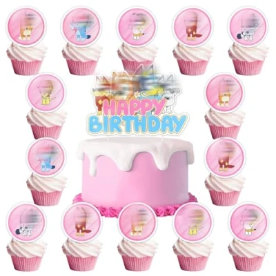 Image of 25 Pcs Pink Cake Toppers, Decorations Party Birthday Topper Kid for Girls Boys Children Kids