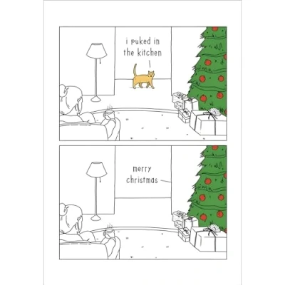 Image of General Funny Christmas Card For Him/Her Humorous Cat Design I Puked in the Kitchen Made UK Eco Friendly