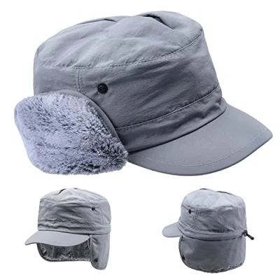 Image of ZffXH Winter Cadet Baseball Cap Warm Trapper Aviator Pilot Trucker Hat Earflaps Hunting Elmer Fudd Dark Grey