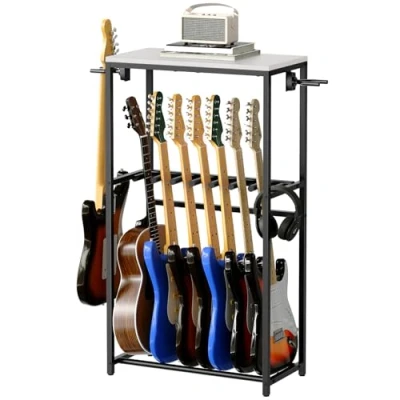 Image of MAHANCRIS Guitar Stand, Rack for Acoustic Holder, Electric Guitar, Bass, Multiple Holder Guitars, Amp Accessories, Home Music Studio, White and Black AGSHW6701